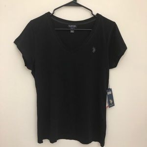 US Polo Assn Black V Neck T Shirt NWT